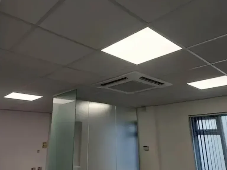 Commercial lighting replaced with LED lights. Office suspended ceiling lights replaced to LED by RW Currion Electrical